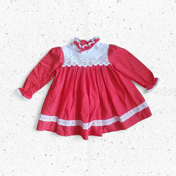 VTG 80s Baby Girl Red Polka Dot Dress Size 18M - Picture 1 of 10